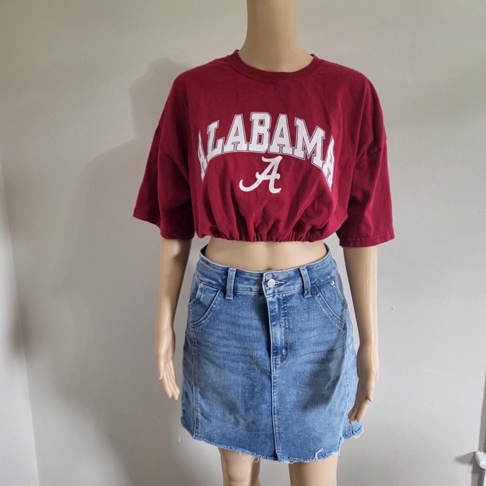 Upcycled Cropped University Alabama Graphic T-Shirt Size XL OOAK Elastic Waist